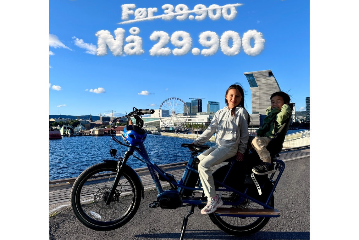 Mechanic Arts Haulr longtail elsykkel med to barn i bjørvika i Oslo