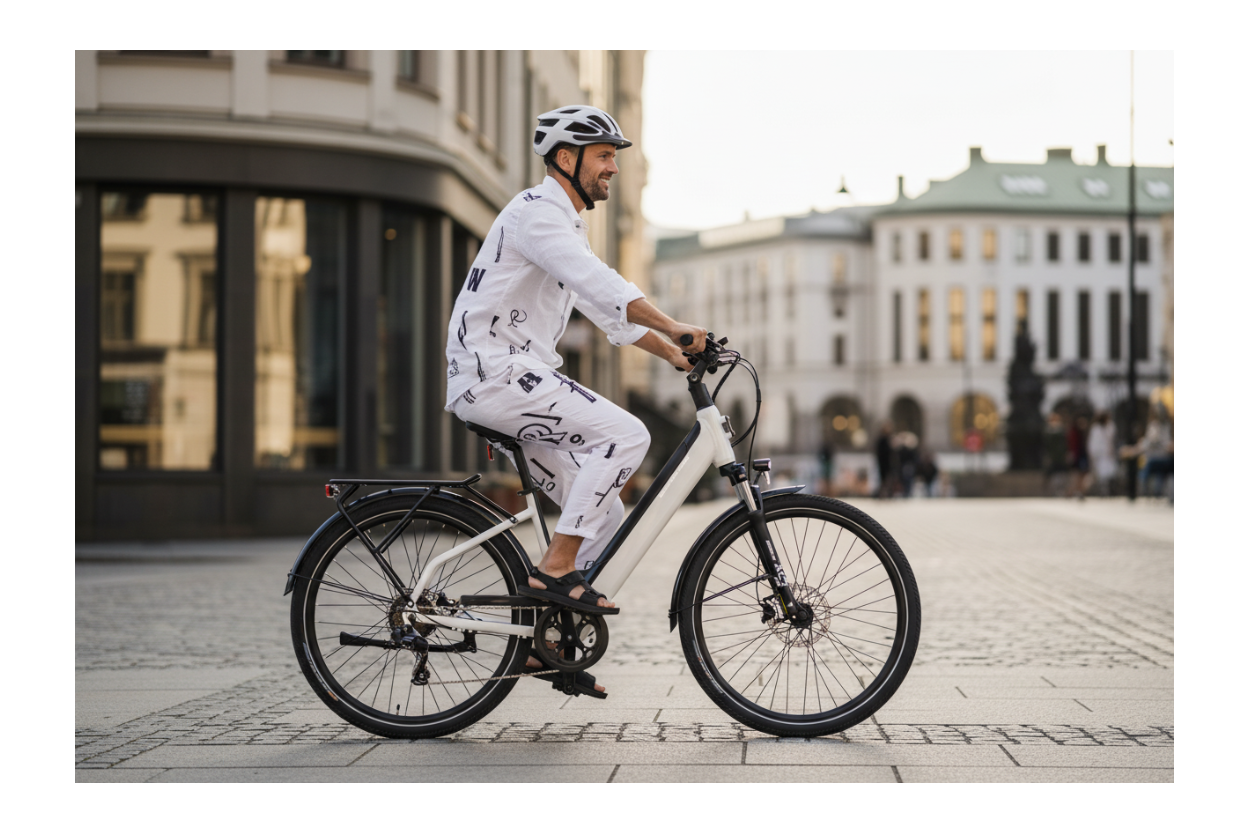 Mechanic Arts elsykkel hvit syklende i Oslo