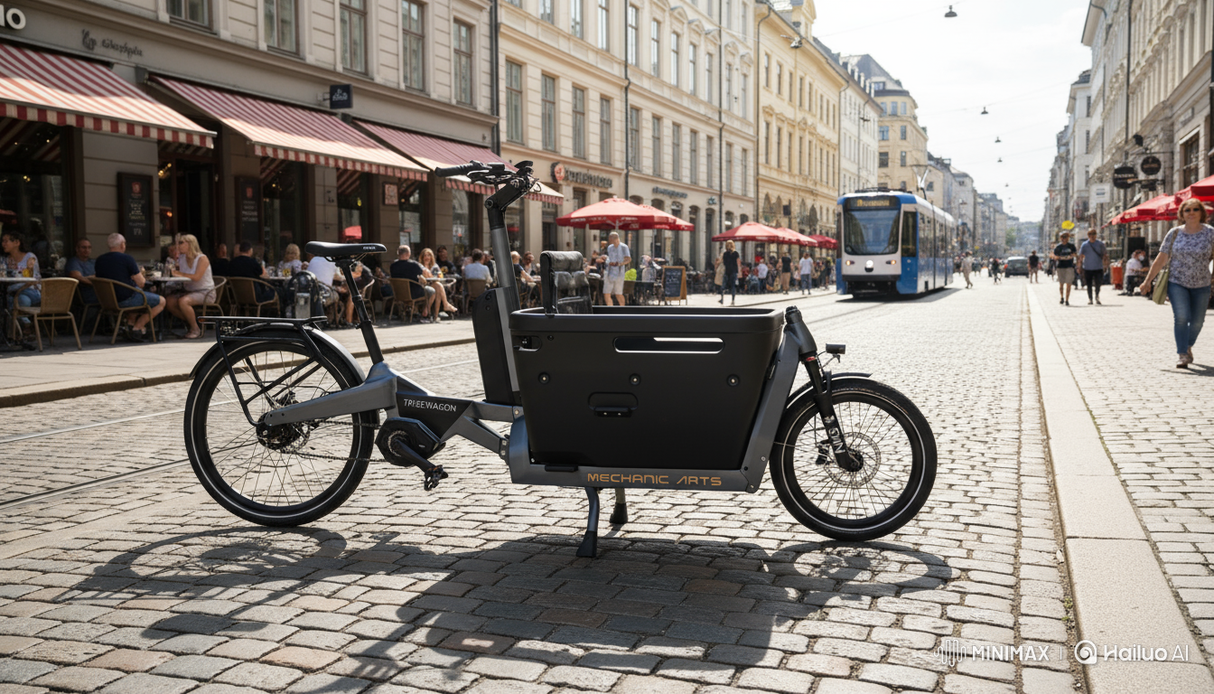 Elsykkel Mechanic Arts Tribewagon i bruk i Oslo - lastesykkel for familier