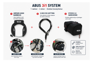 Abus 3i1 Sykkellås : Rammelås + Kjetting + Salveske