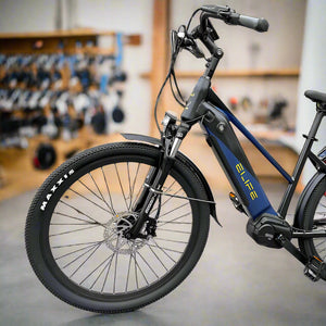 Elife Svane elsykkel sett fra siden med blå og sort farge