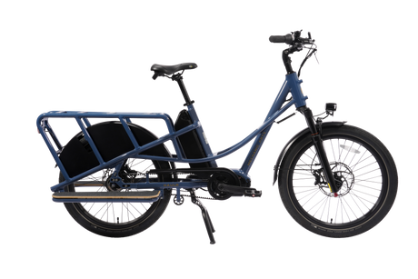 Mechanic Arts Haulr elsykkel med Gates beltedrift og fotbrett for passasjer – elektrisk longtail-sykkel i moderne bydesign