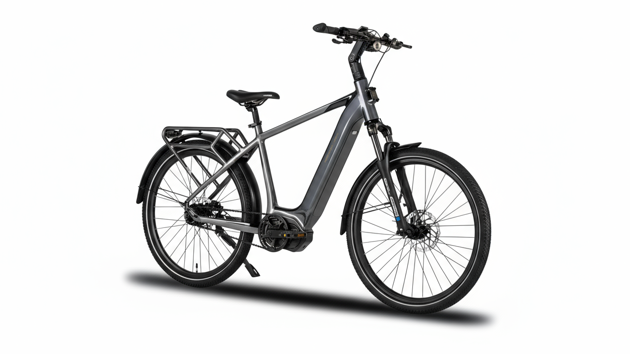 Mechanic Arts Rida elsykkel i titan farge - elektrisk sykkel for by og pendling, god rekkevidde og sterk motor på 115Nm