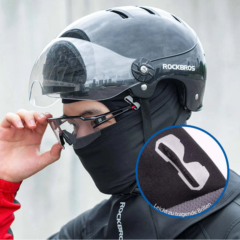 Rockbros balaclava i bruk - pustende og vindtett underhelmslue for elsykkel